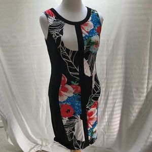 Body con dress with bright palm print Size S